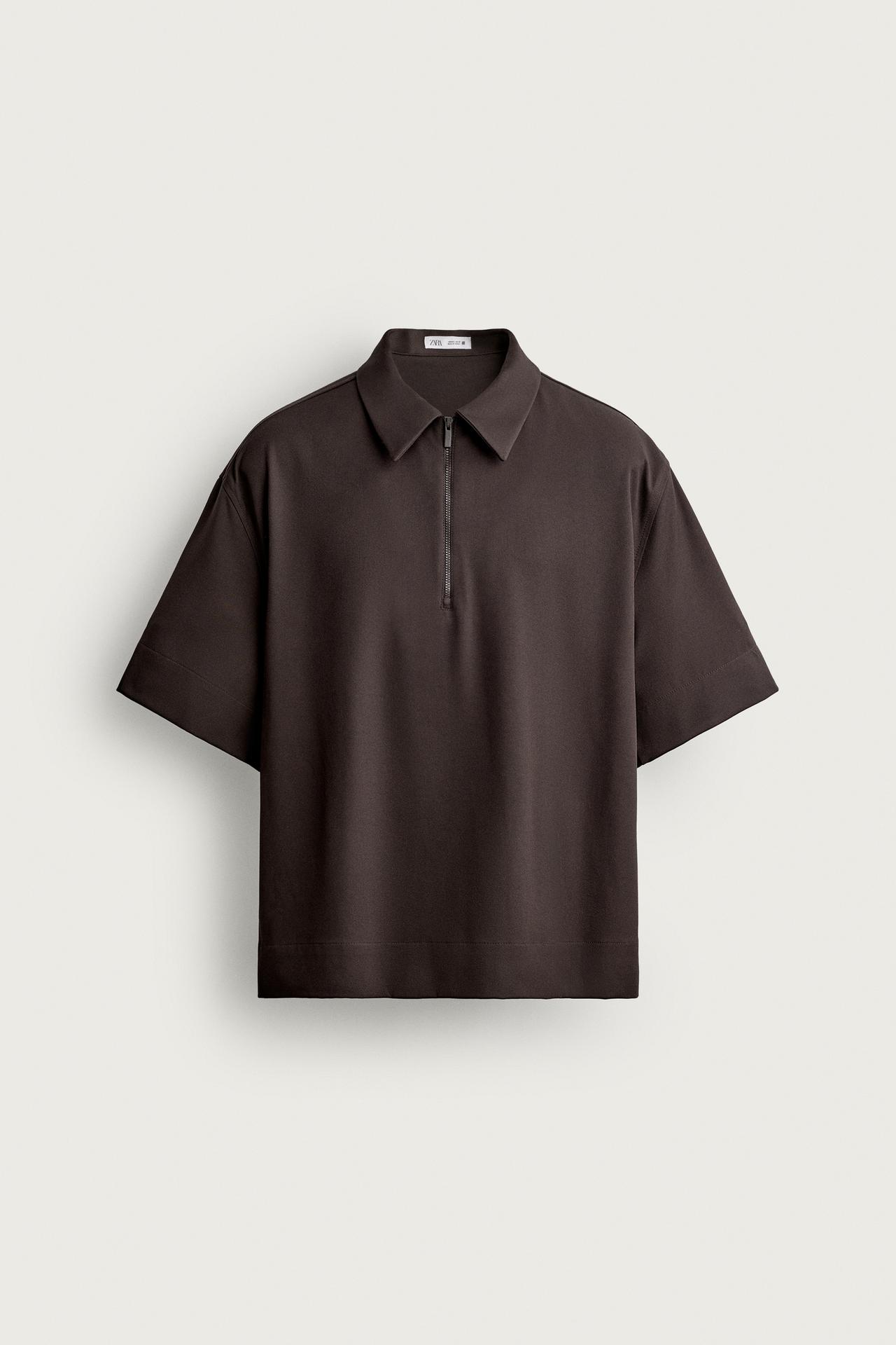 TECHNICAL ZIP POLO SHIRT — Chocolate