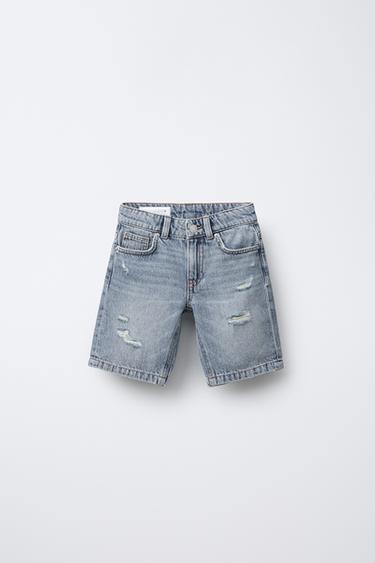 ORIGINAL RIPPED DENIM BERMUDA SHORTS - Light blue by Zara