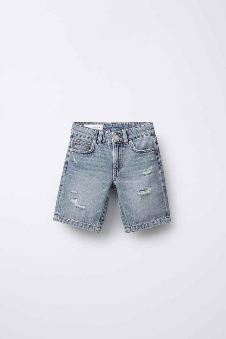 BERMUDA DENIM STRAIGHT FIT ROTOS Azul claro ZARA Chile