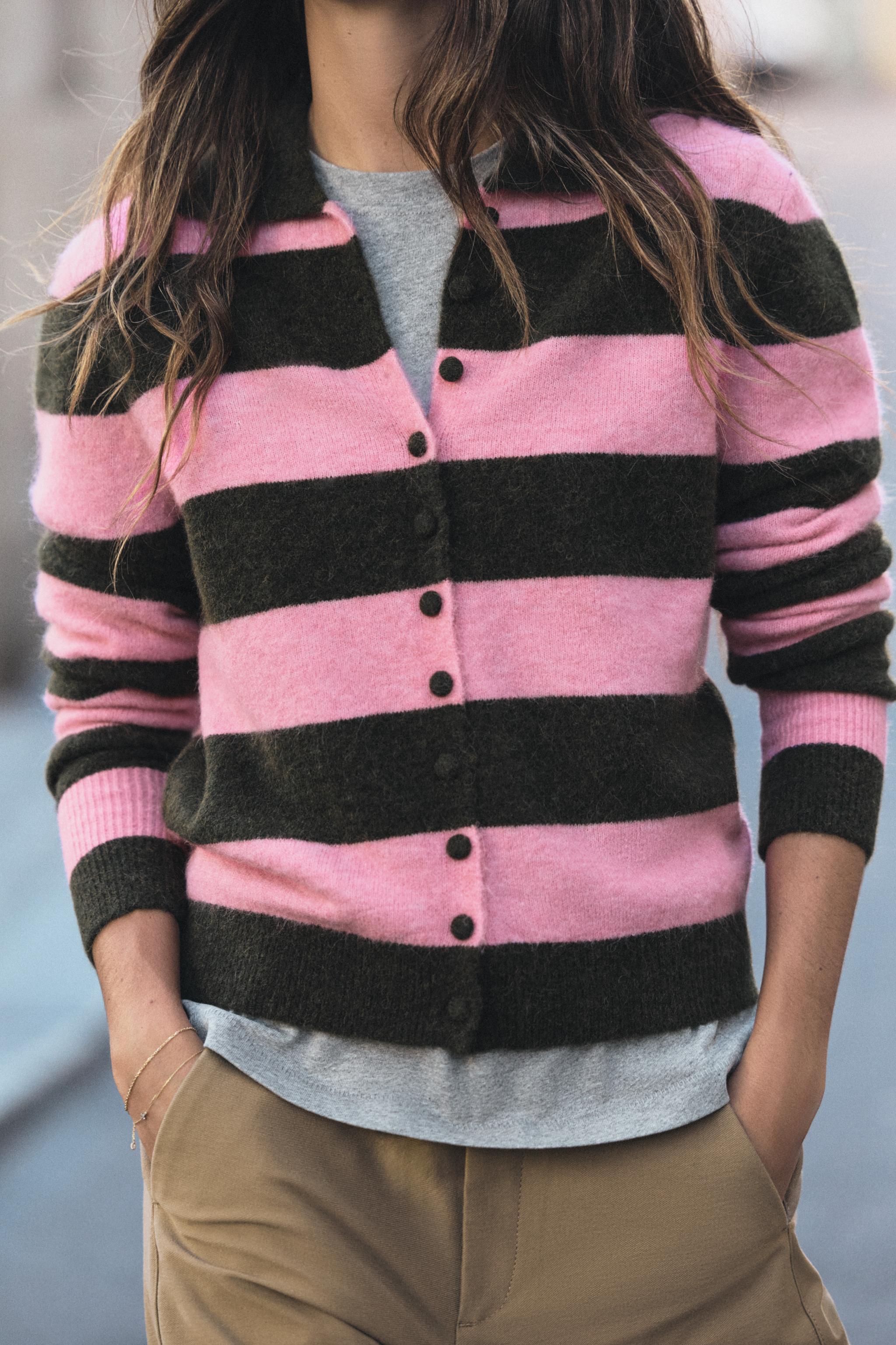 STRIPED KNIT POLO JACKET