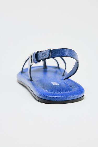 LEATHER STRAPPY SANDALS - Blue by Zara - Image 6