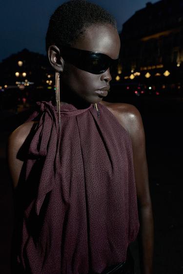 Zara BALLOON HALTER TOP - Burgundy