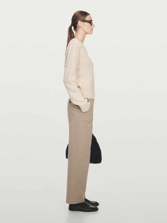 Straight-leg cotton blend trousers