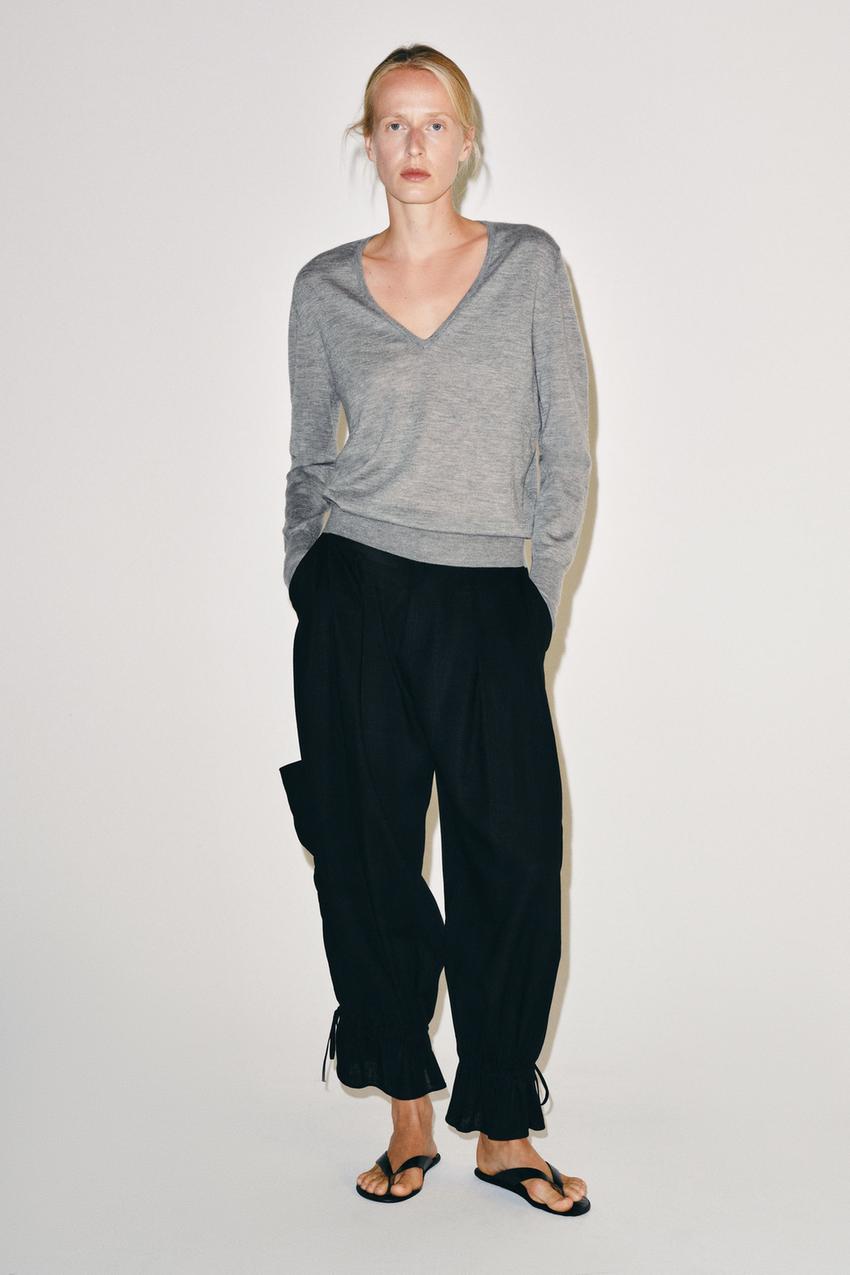 ZW COLLECTION リボンディテール ハーレムパンツ - ブラック | ZARA 