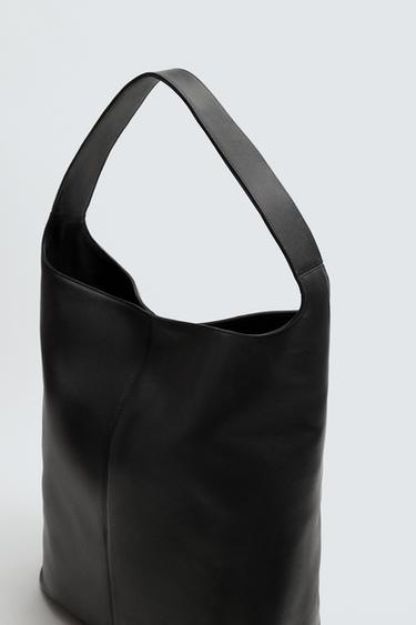 Zara LEATHER SHOPPER BAG - Black