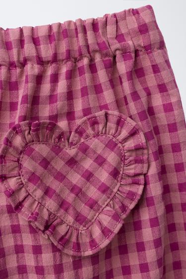 GINGHAM CHECK STRAIGHT-LEG TROUSERS - Fuchsia by Zara - Image 3
