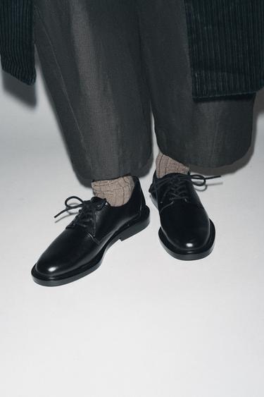 DERBYS EN CUIR À LACETS - Noir de Zara - Image 0