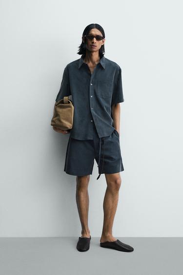 FADED-EFFECT RELAXED FIT BERMUDA SHORTS - washed petrol by Zara