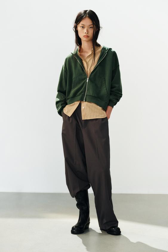 SWEAT ZIPPÉ EFFET DÉLAVÉ - Vert de Zara - Image 0