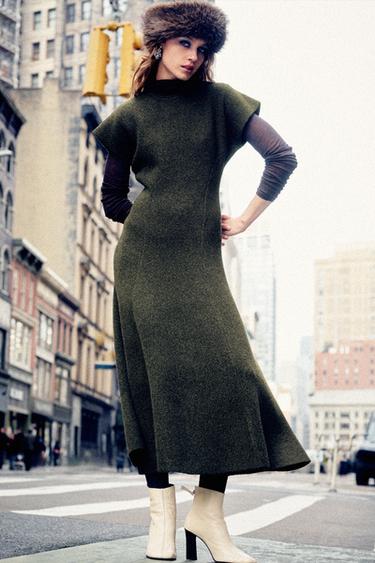 Zara LONG KNIT DRESS - Green marl