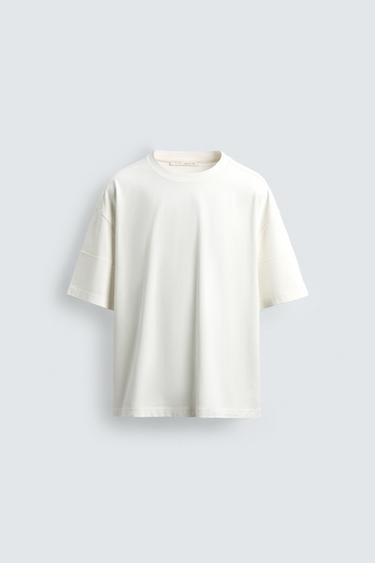 CAMISETA BOXY FIT COM COSTURAS - Branco-marfim da Zara
