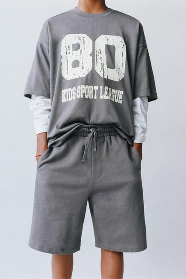 SLOGAN PRINT T-SHIRT AND BERMUDA SHORTS SET - Grey by Zara