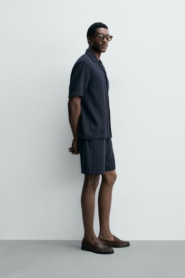 GEOMETRIC JACQUARD BERMUDA SHORTS - Navy blue by Zara