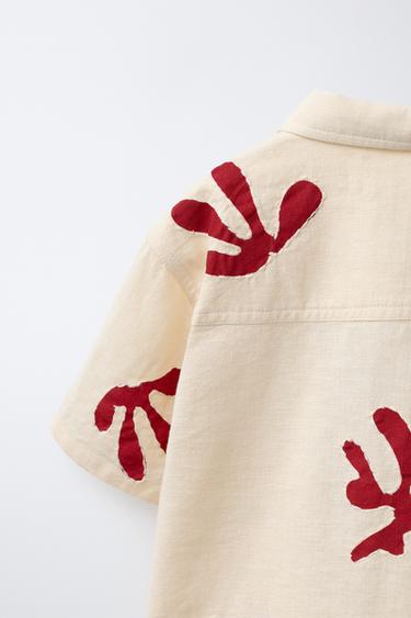 CHEMISE EN LIN BRODÉE - Écru de Zara - Image 3