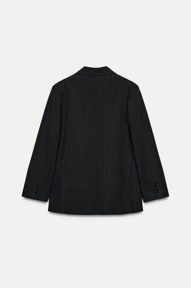 VESTE OVERSIZE À RAYURES - Bleu marine / Blanc de Zara - Image 6