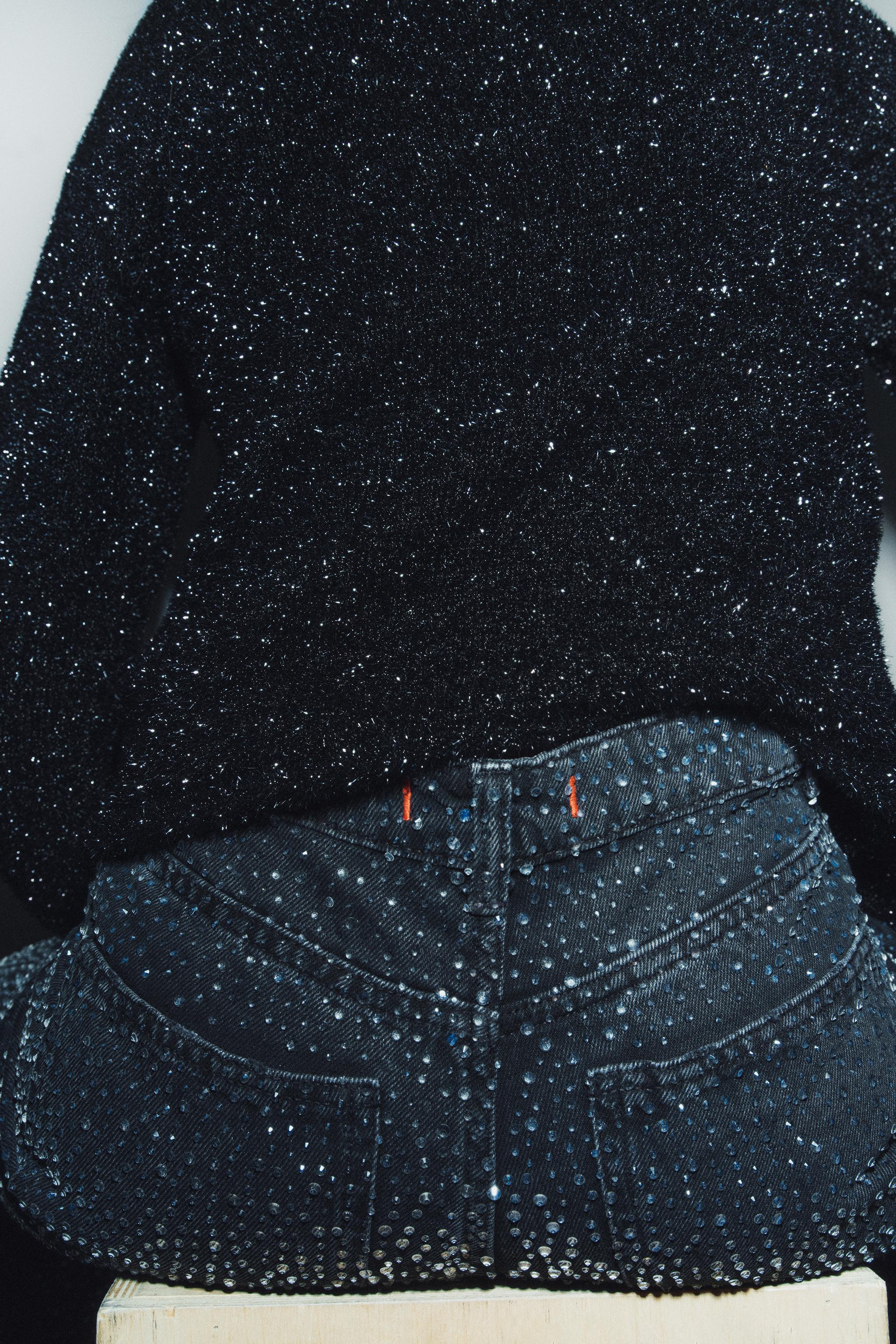 NEW ZARA 2021 LIMITED EDITION BLACK SEQUIN APPLIQUÉS PANTS