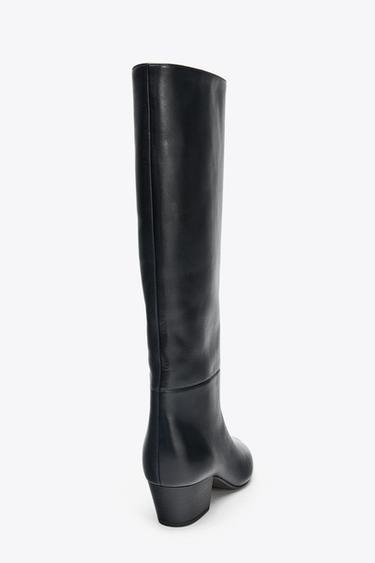 LEATHER HEELED BOOTS - Black by Zara - Image 4