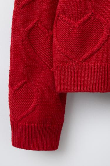 PULL EN MAILLE CŒURS BRODÉS - Rouge de Zara - Image 3