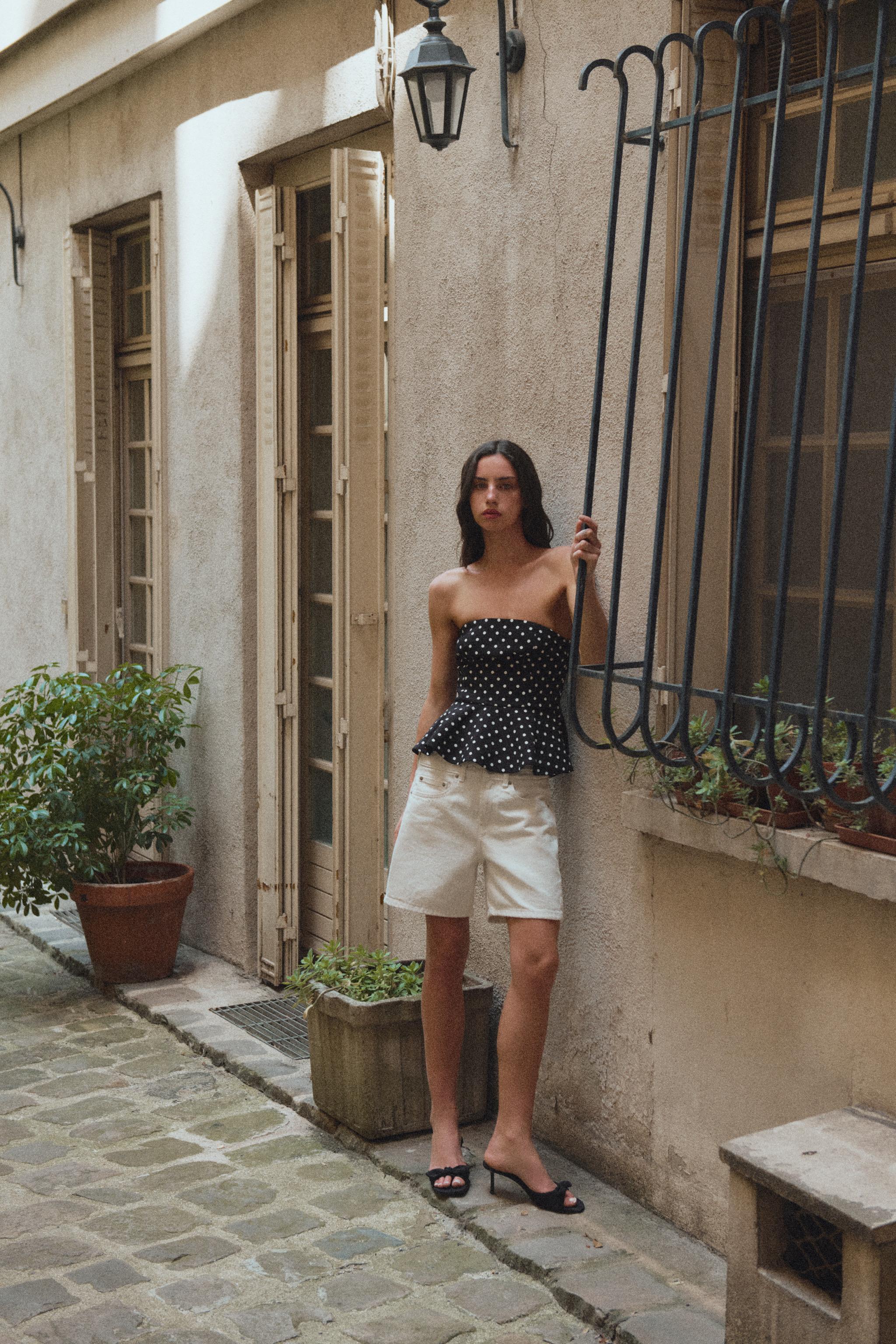 Zara Puantiyeli Straplez Peplum Top