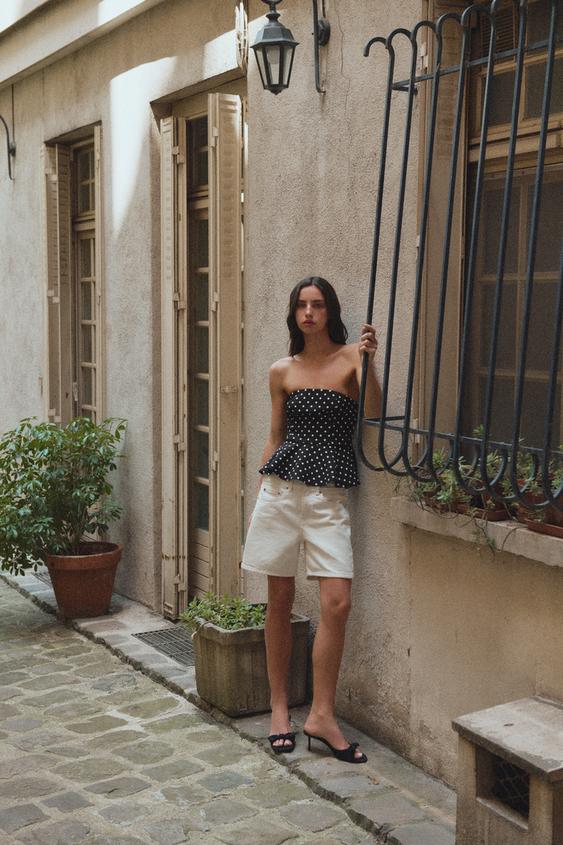 Zara TÄPILINE PEPLUM-TOPP - Black / White - Pilt 0