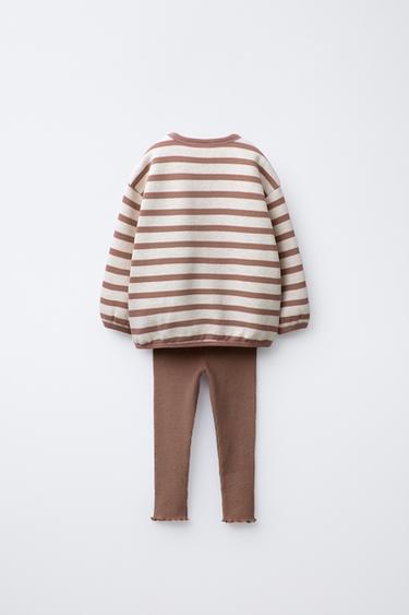 STRIPED SWEATSHIRT AND SOFT RIBBED LEGGINGS SET - Brown marl by Zara - Image 1