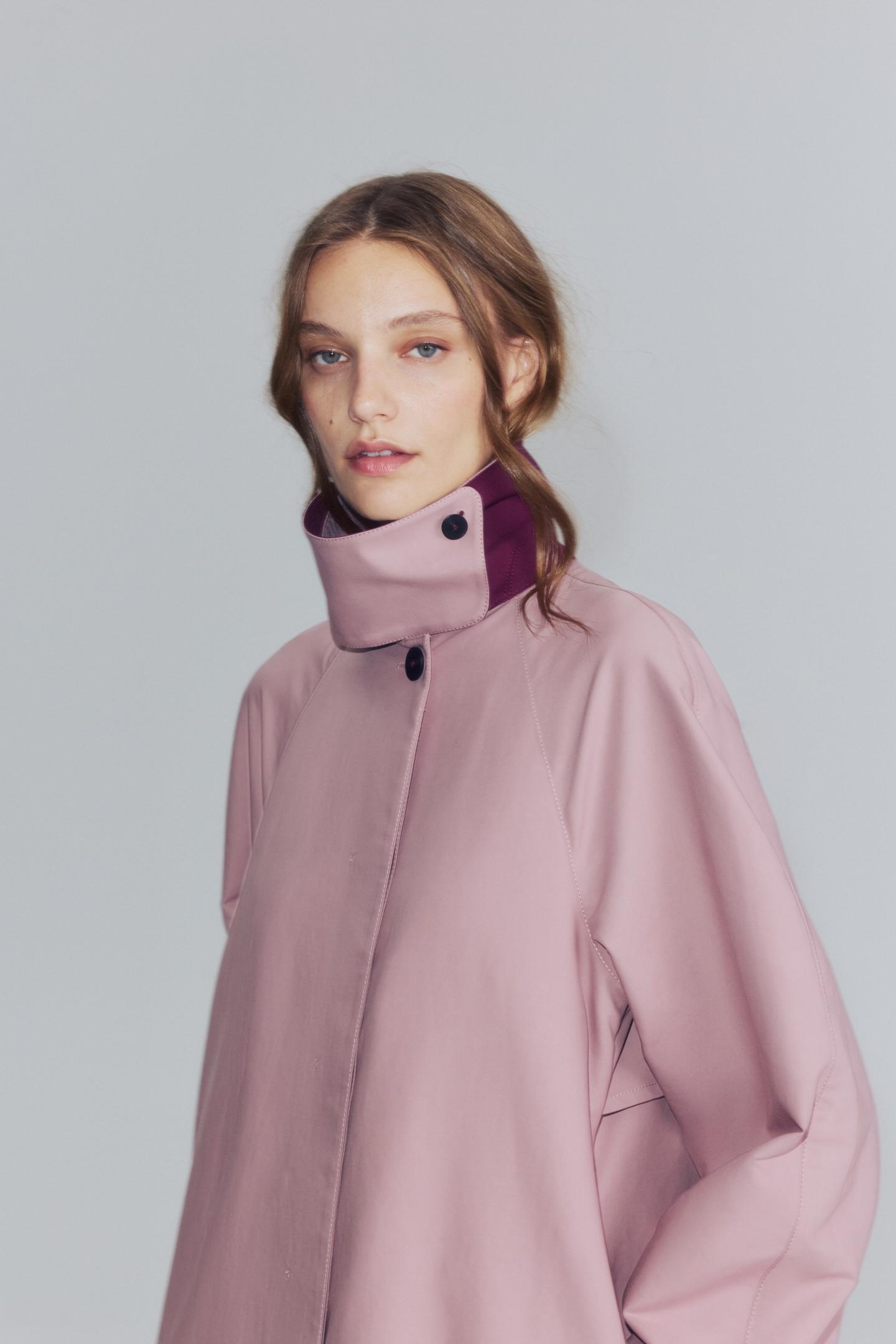 Женское пальто Zara ZW Collection Double-Breasted Long Trench, цвет: Розовый — фото 2