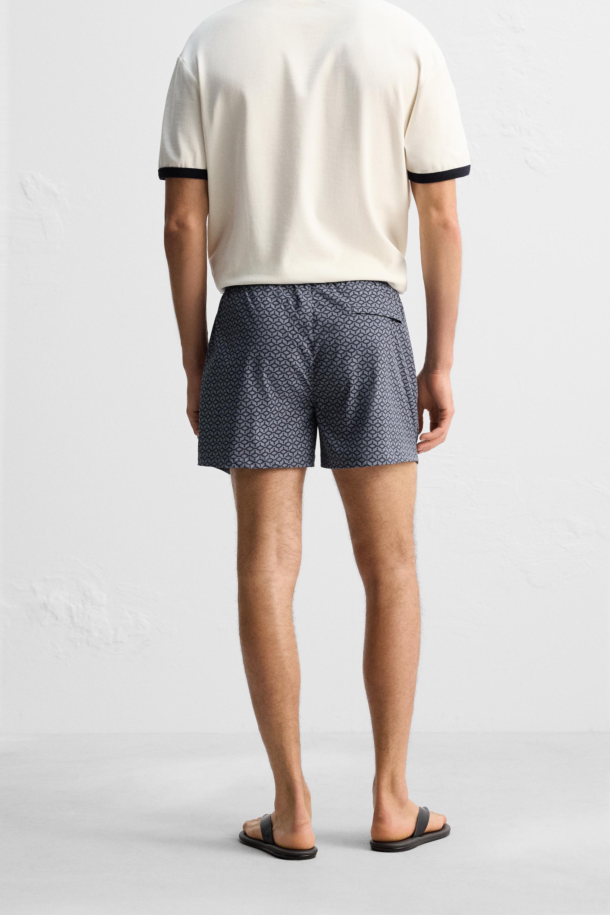GEOMETRIC PRINT SHORT SWIMMING TRUNKS - Navy blue | ZARA