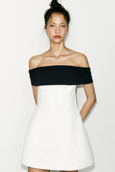 CONTRAST STRAPLESS DRESS - White by Zara