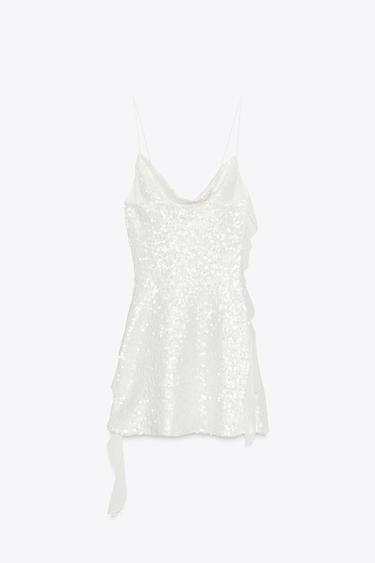 SEQUINNED RUFFLE MINI DRESS - White by Zara - Image 5