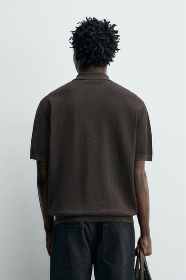 REGULAR FIT TEXTURED KNIT POLO SHIRT - Brown by Zara - Image 2
