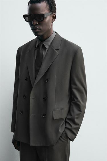 VESTE DE COSTUME CROISÉE AVEC LAINE - Gris foncé de Zara - Image 4