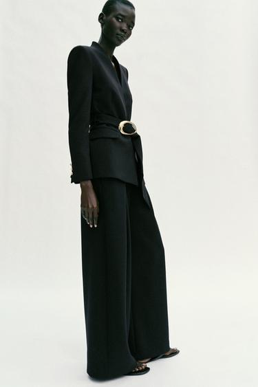 BLAZER WITH GOLDEN BUCKLE BELT SET - Black by Zara - Image 4
