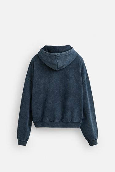 WASHED ZIP-UP NY PATCH HOODIE - Blue grey by Zara - Image 8