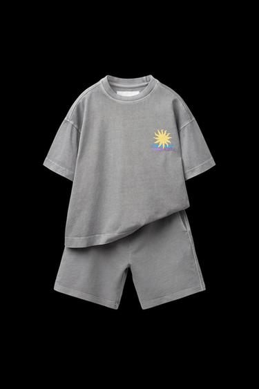 Zara GARMENT DYE PRINTED T-SHIRT AND BERMUDA SET - Anthracite grey - Image 0