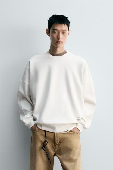 Zara 雙面針織標籤運動衫 - 白色