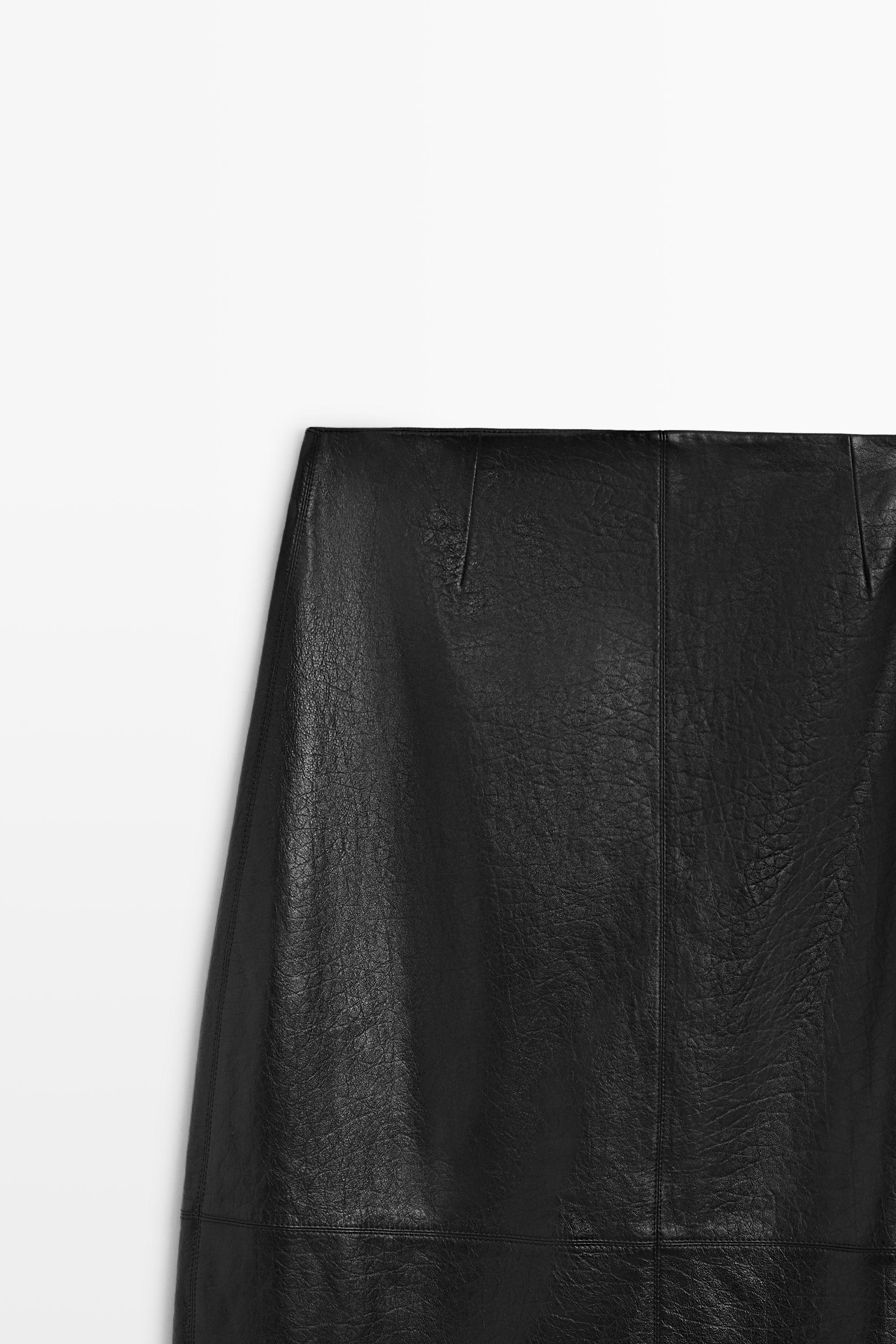 Midi balloon  skirt with Nappa leather seams
