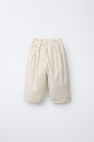 BALLOON CANVAS TROUSERS WITH LABEL - Light beige by Zara - Image 1
