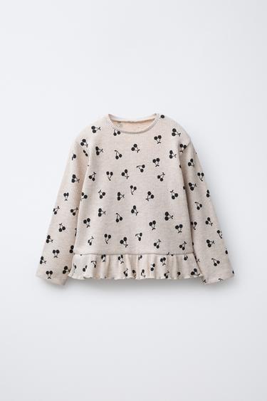 SOFT PRINTED RUFFLE T-SHIRT - Sand / Marl by Zara