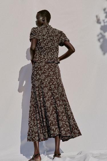 JUPE MI-LONGUE BRODÉE - Marron / Écru de Zara - Image 3
