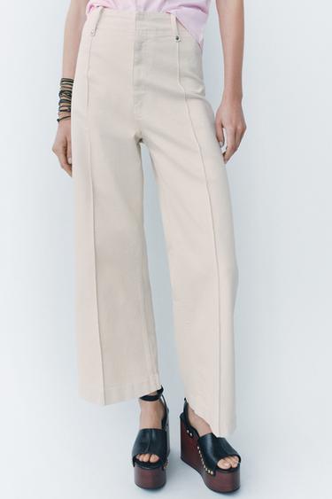 ZW COLLECTION WIDE-LEG HIGH-WAIST JEANS - Ecru by Zara