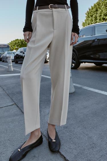 Zara BELTED PLEATED PANTS - Light camel