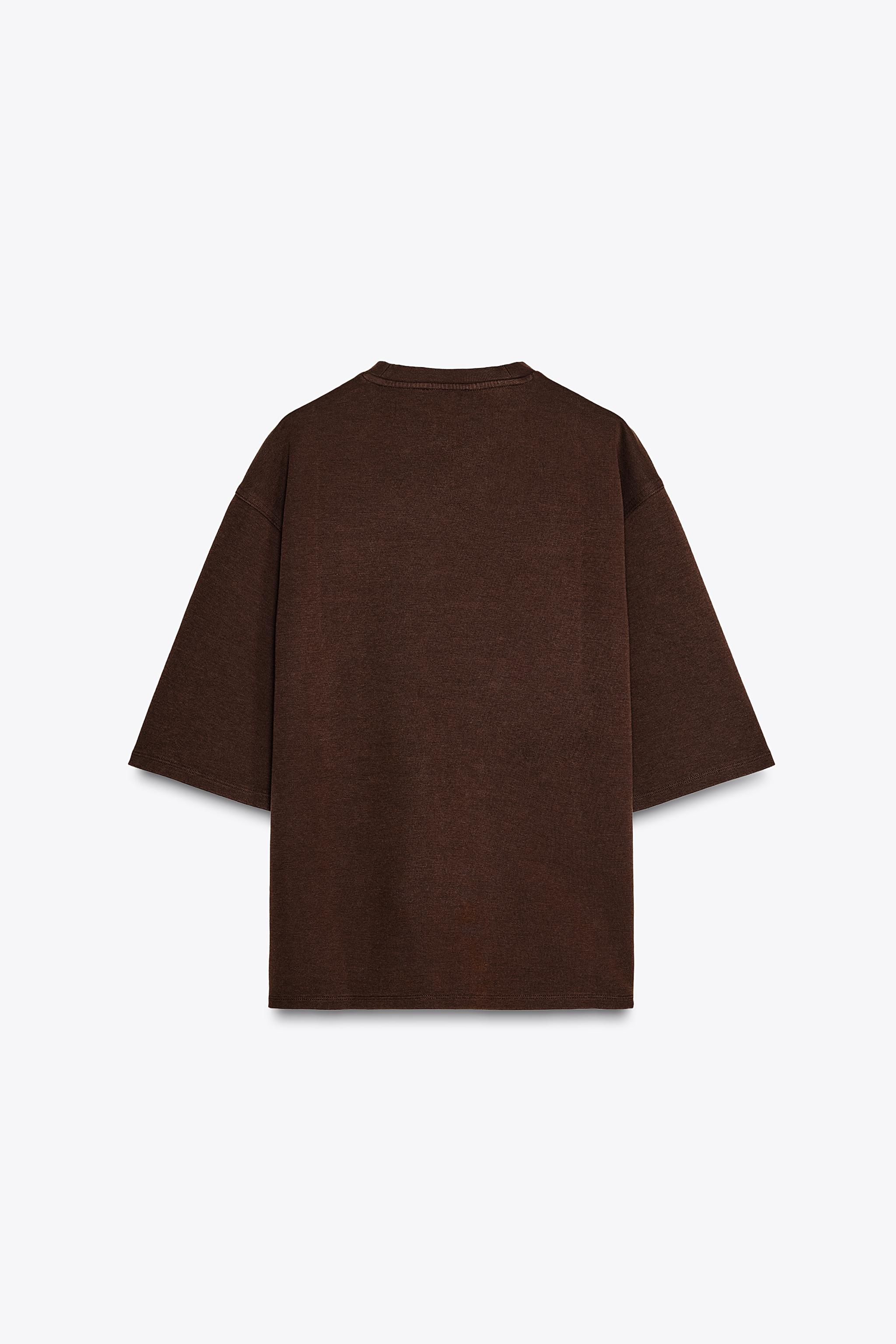 ★ドイツ発*ZARA*新作*ウォッシュドTシャツ/DARK BROWN★ スペイン発送 ZARA ウォッシュドプリントニットTシャツ 今季新作