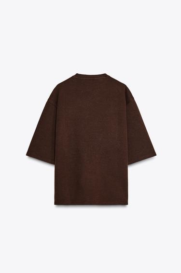 CAMISETA INTERLOCK EFECTO LAVADO - Marrón oscuro de Zara