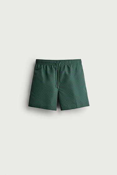 GEOMETRIC PRINT MID-LENGTH SWIMMING TRUNKS - Bottle green by Zara