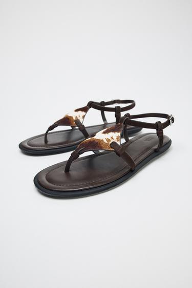 ANIMAL PRINT LEATHER AND SHEEPSKIN SANDALS - Multicoloured by Zara - Image 3