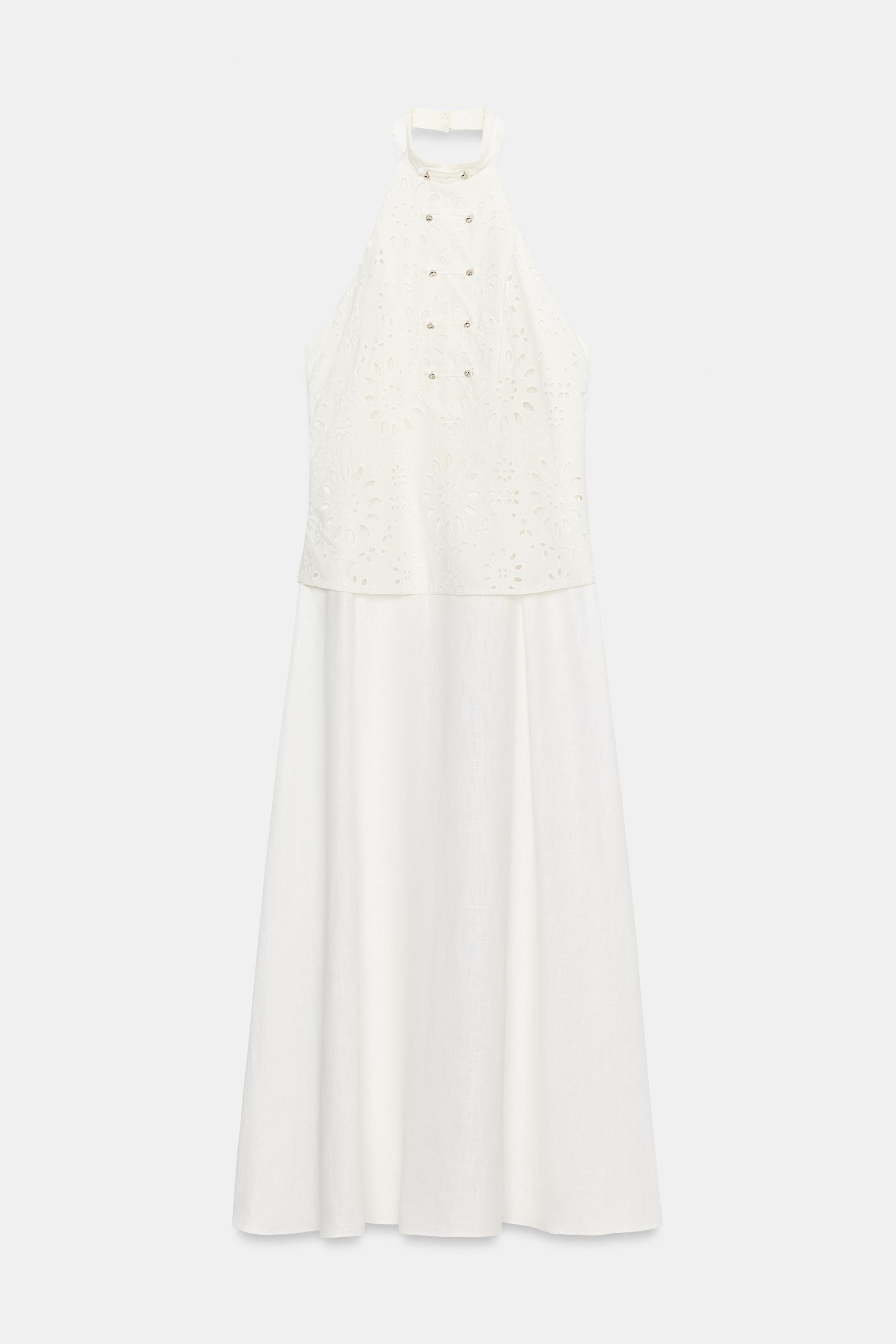 Женские платья Zara COMBINED OPENWORK EMBROIDERED DRESS — фото 9