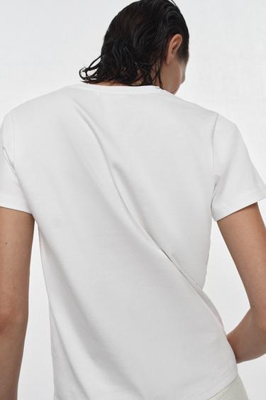 T-SHIRT INTERLOCK COL EN V - Blanc de Zara - Image 2