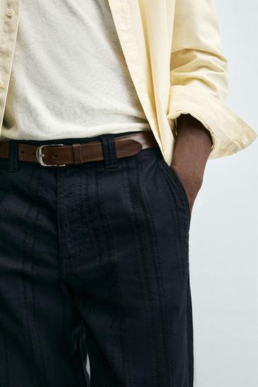 STRIPED JACQUARD TROUSERS - Navy blue by Zara - Image 4