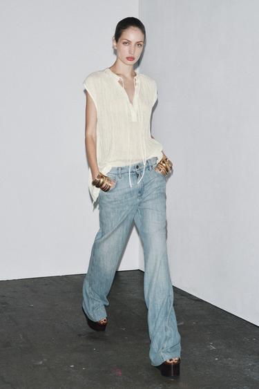 Zara ZW COLLECTION LOW RISE FLARE JEANS - Light blue