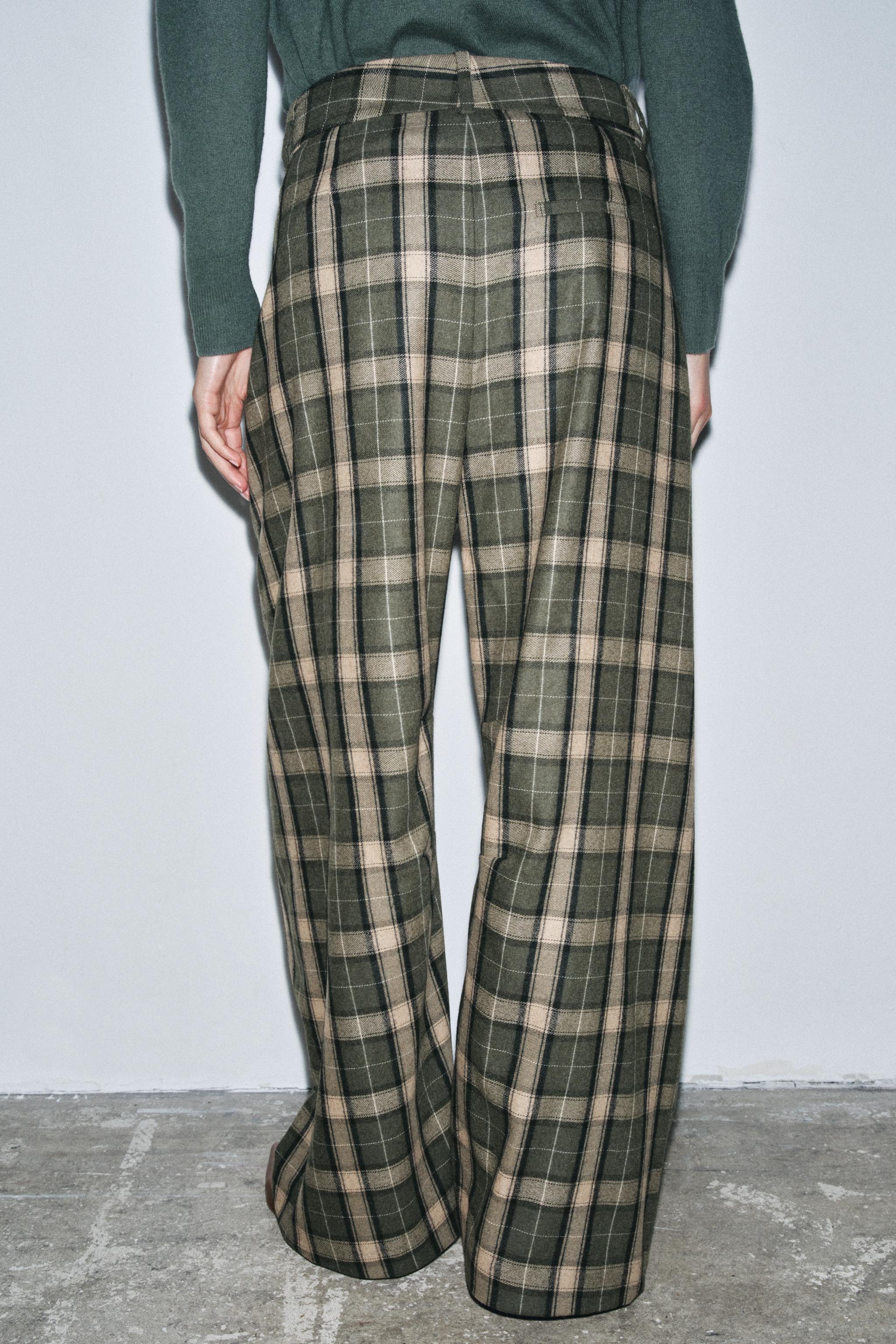 PLAID WOOL PANTS ZW COLLECTION - Dark brown | ZARA United States